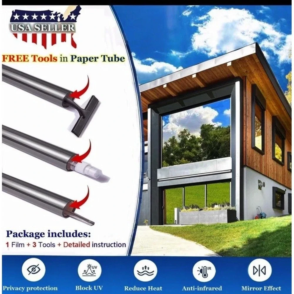 Window Privacy Static Cling Sun Blocking Reflective Silver 29.5x157.4 - 2pk